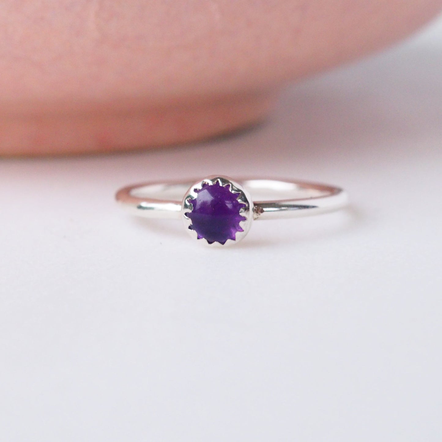 Amethyst and Sterling Silver Chevron Edge Gemstone Ring