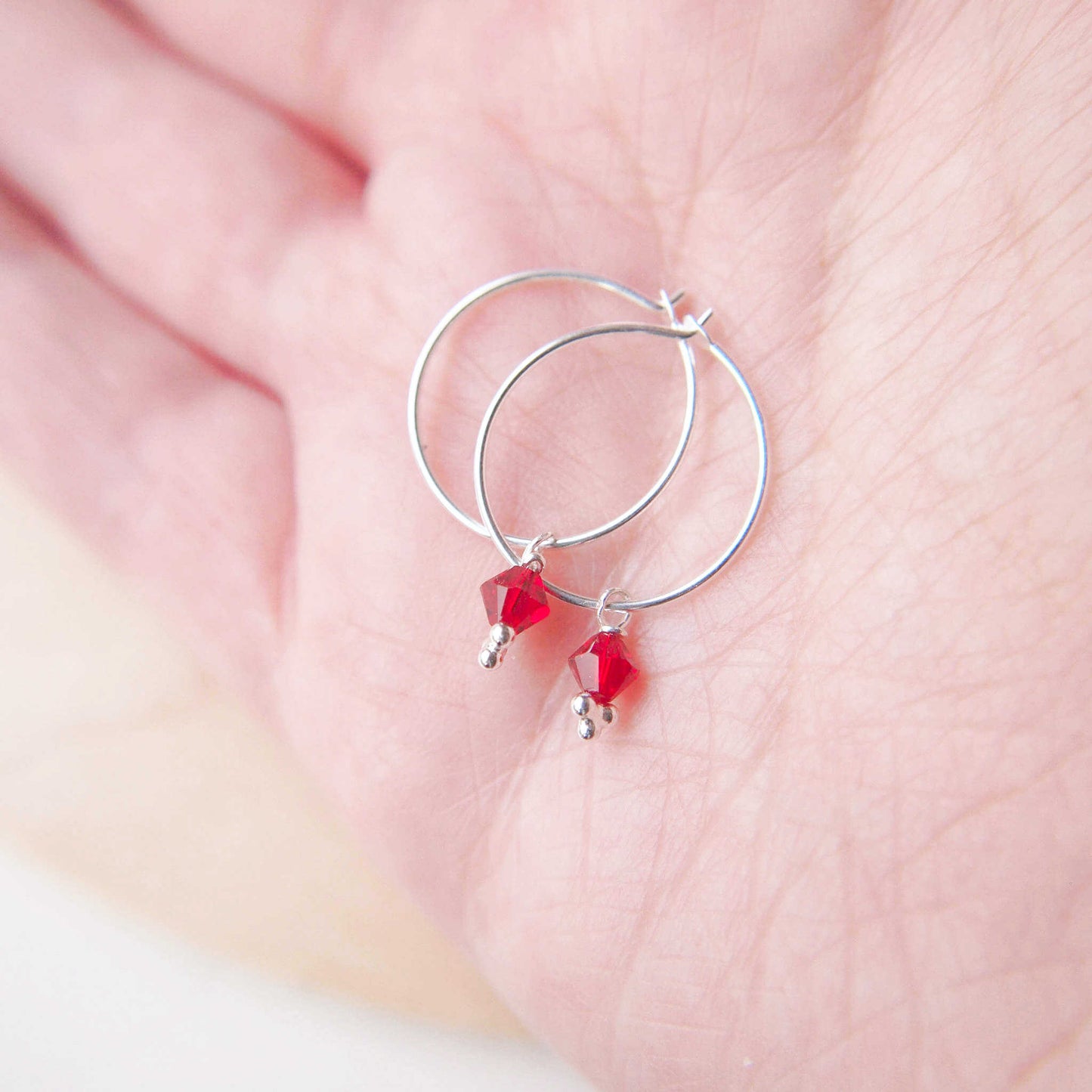 Silver Birthstone Hoops - January Garnet
