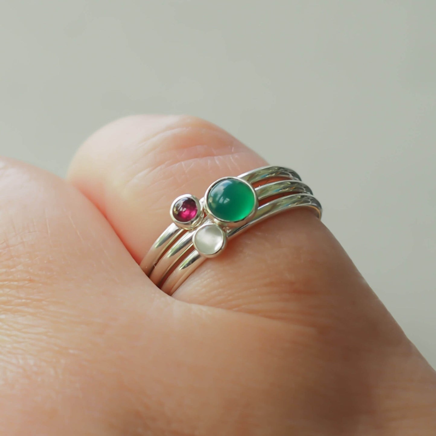 May Birthday Customised Family Birthstone Set - 3 Ring Set