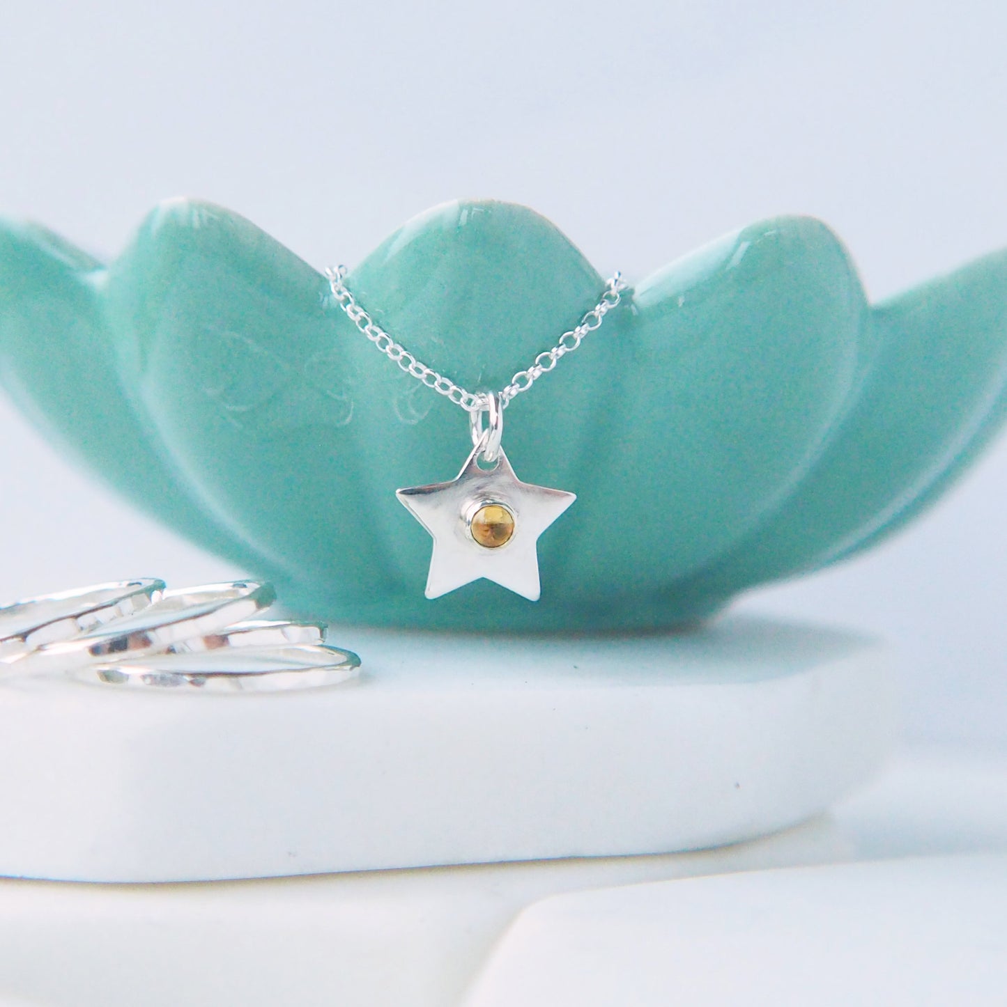 Star Charm Necklace with Citrine - November Birthstone