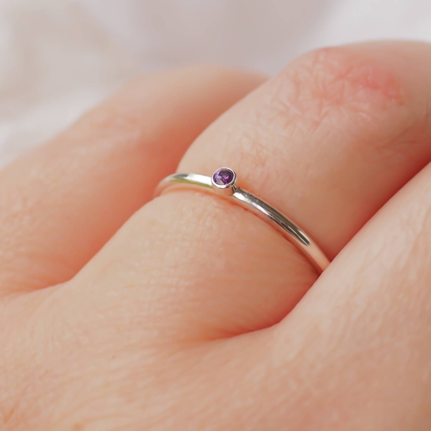 Birthstone Stacker Ring - 2mm Cubic Zirconia