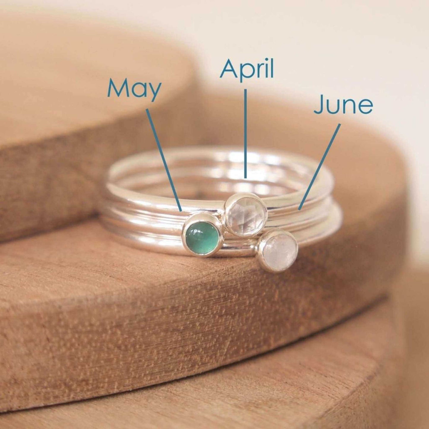 October Birthday Customised Family Birthstone Set - 2 Ring Set