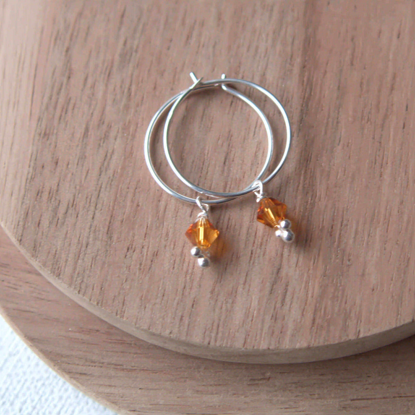 Silver Birthstone Hoops - November Citrine