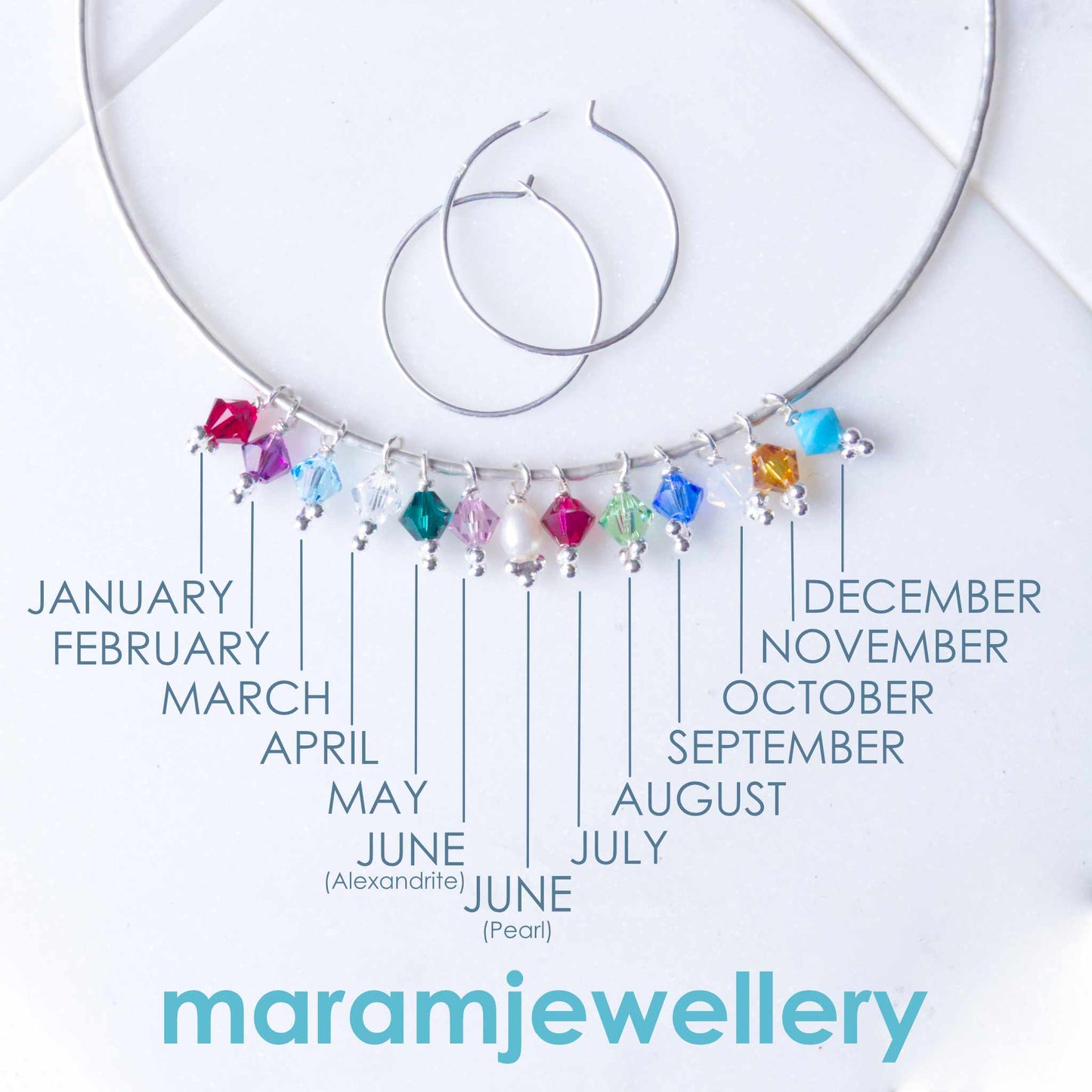 Silver Birthstone Hoops