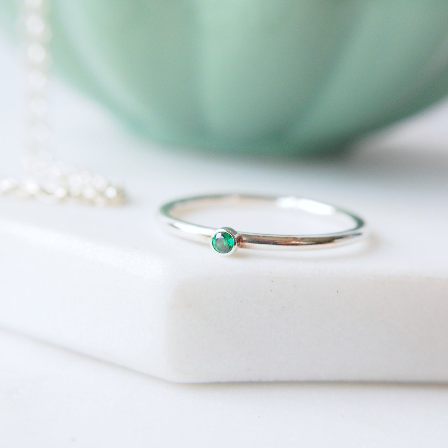 MAY Birthstone Rings - Silver & Emerald Cubic Zirconia