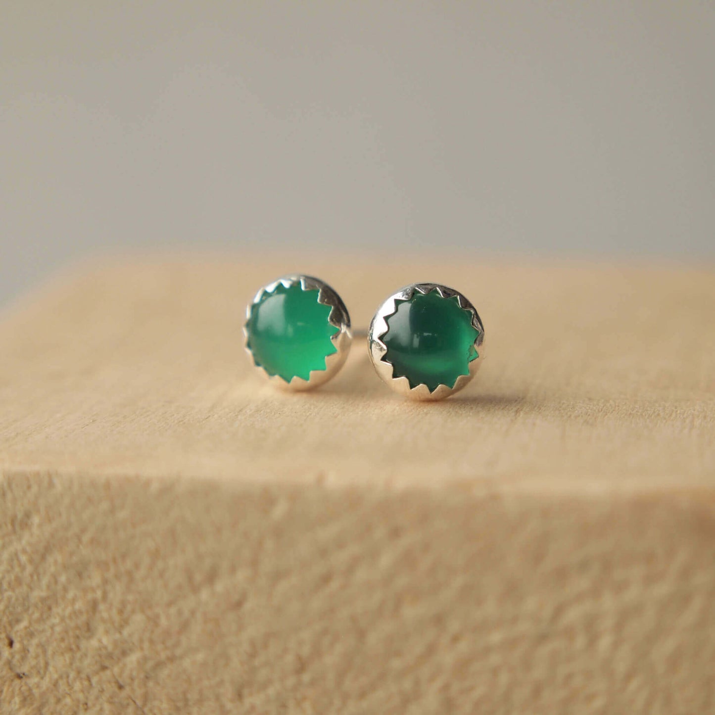 Gemstone Sterling Silver Studs - Green Agate