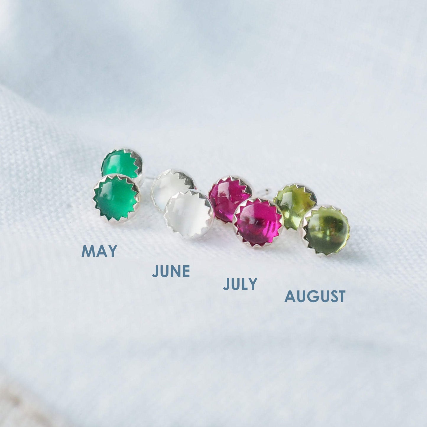 Birthstone Silver Stud Earrings