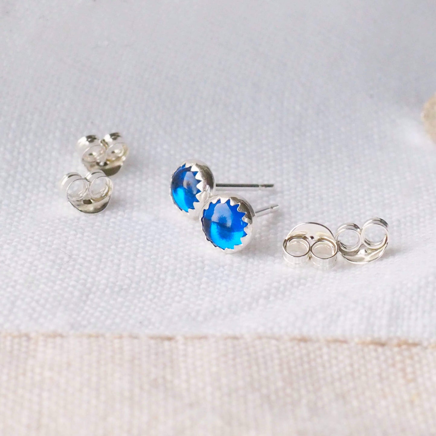 Gemstone Sterling Silver Studs - Lab Sapphire