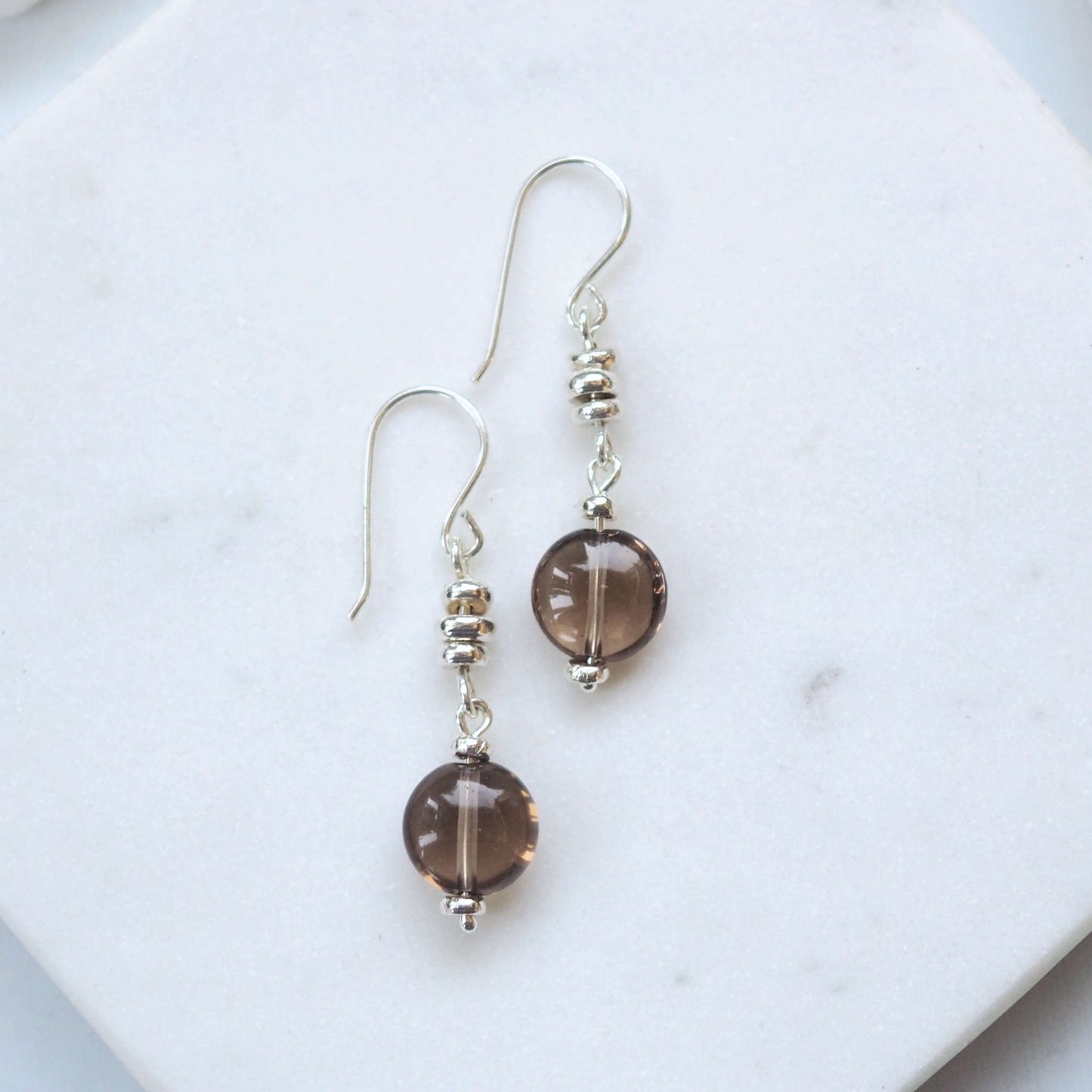 Smokey Quartz Silver Dropper Earrings