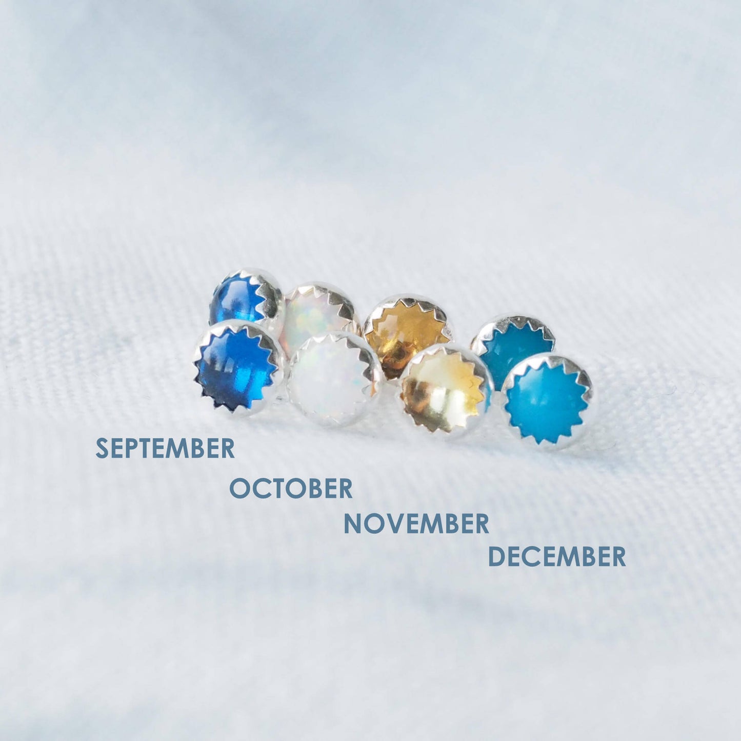 Birthstone Silver Stud Earrings