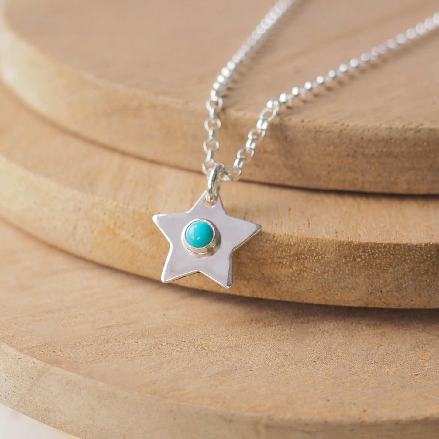 Star Charm Necklace with Turquoise - December Birthstone
