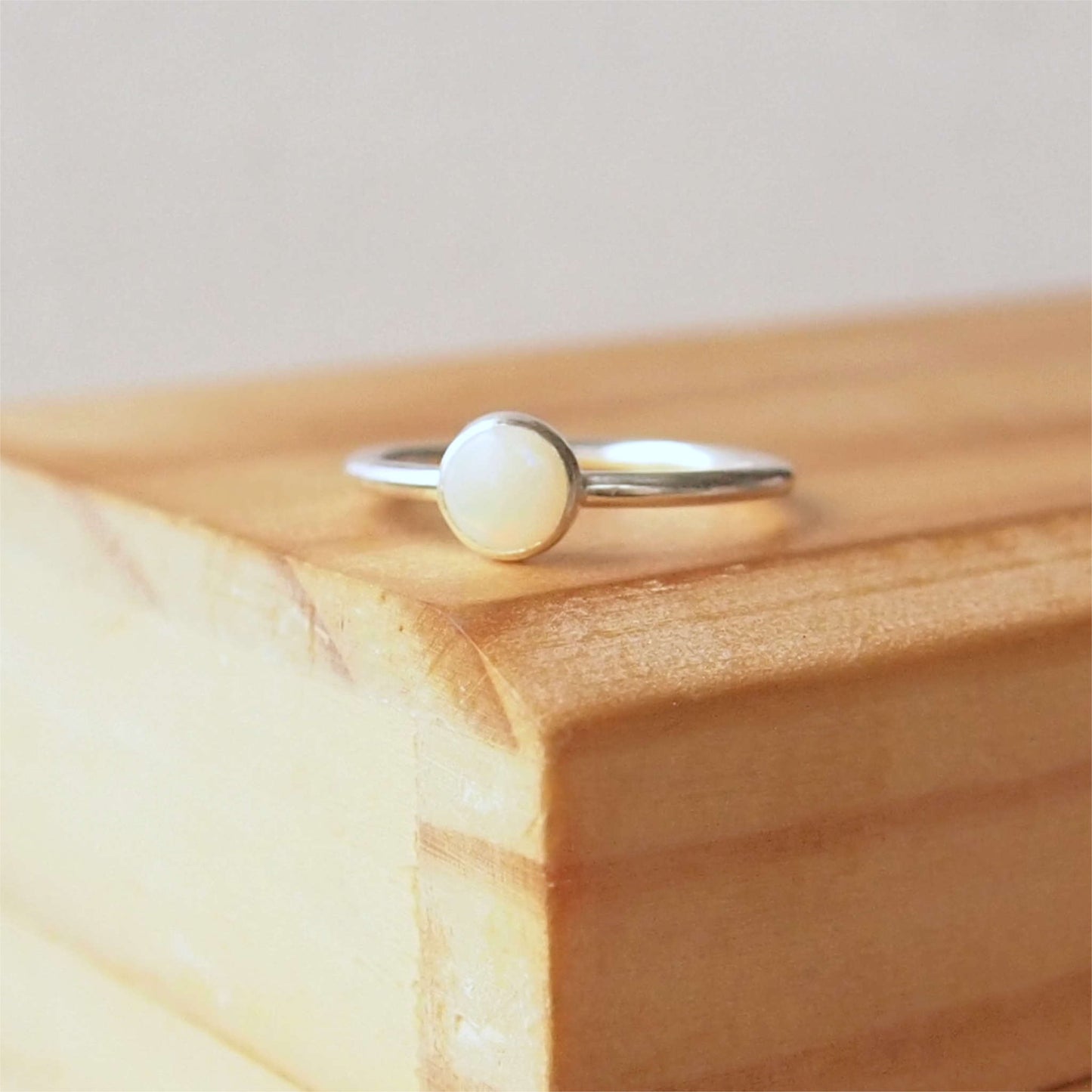 White Opal modern solitaire ring in Sterling Silver. Jewellery Handmade in Scotland UK by maram jewellery