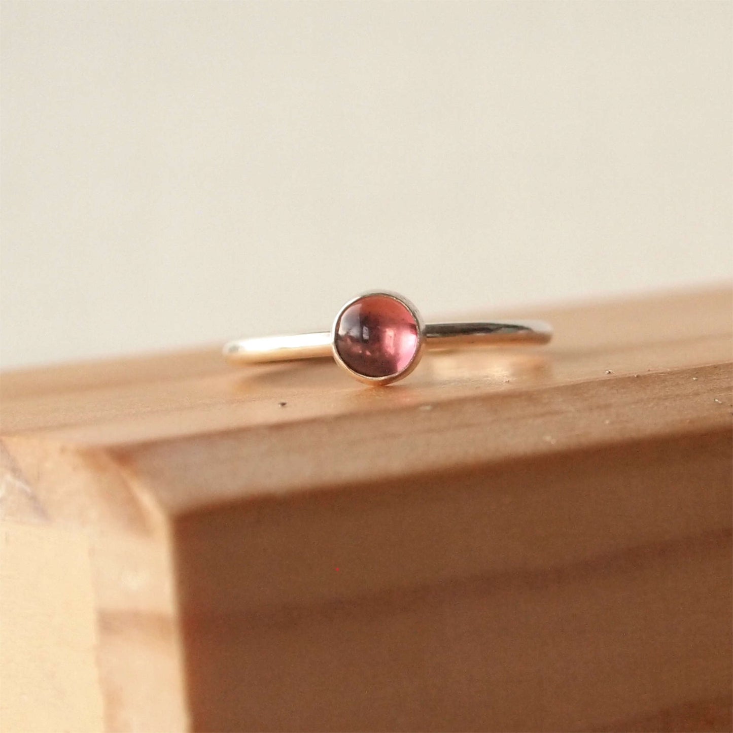 Pink tourmaline ring with a 5mm light pink gemstone. Handmade in Scotland by maram jewellery