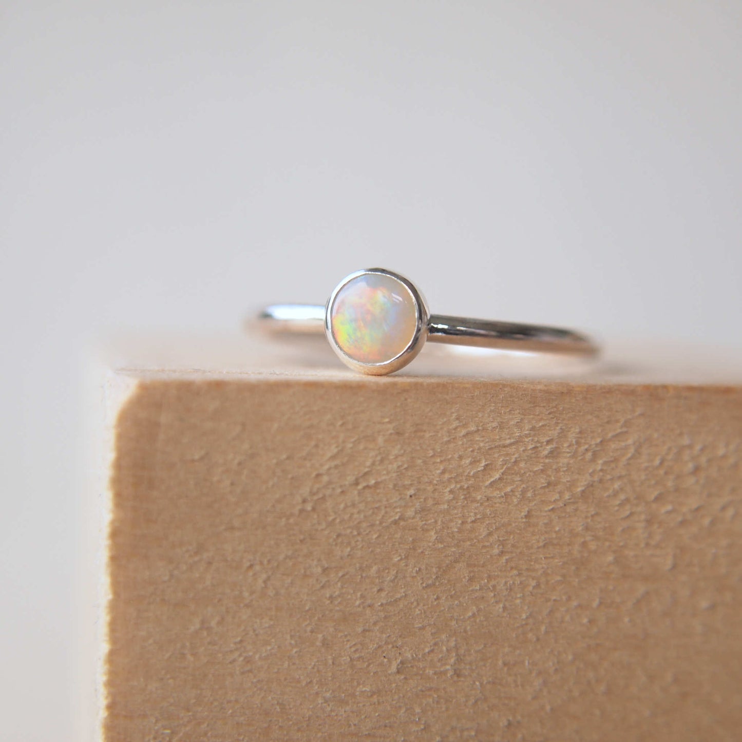 White Opal modern solitaire ring in Sterling Silver. Jewellery Handmade in Scotland UK by maram jewellery