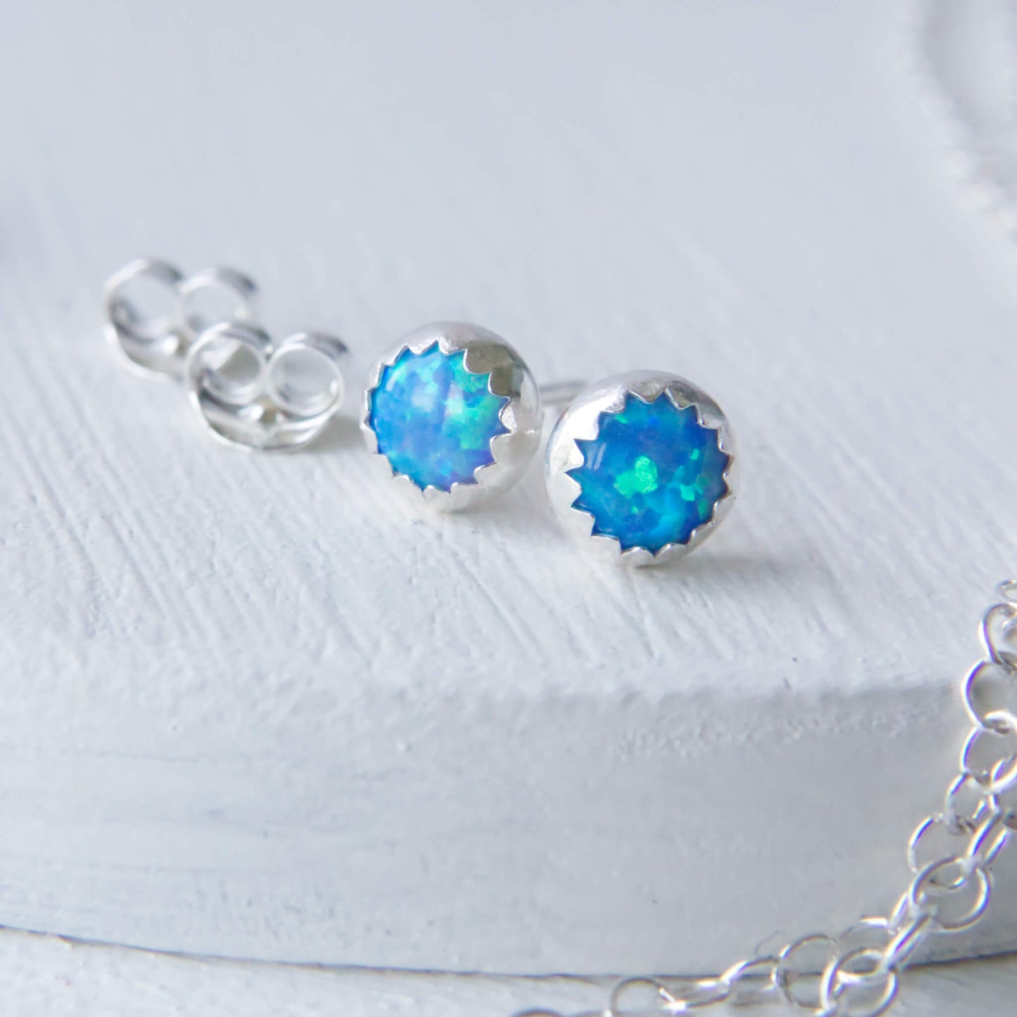 Gemstone Sterling Silver Studs - Blue Opal