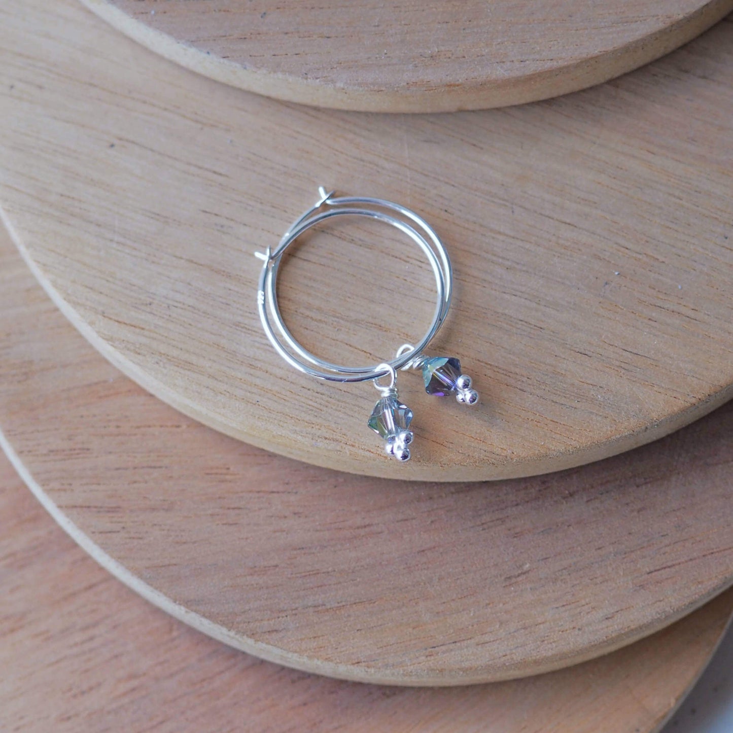 Silver Dropper Hoops - Lustre Grey Crystal