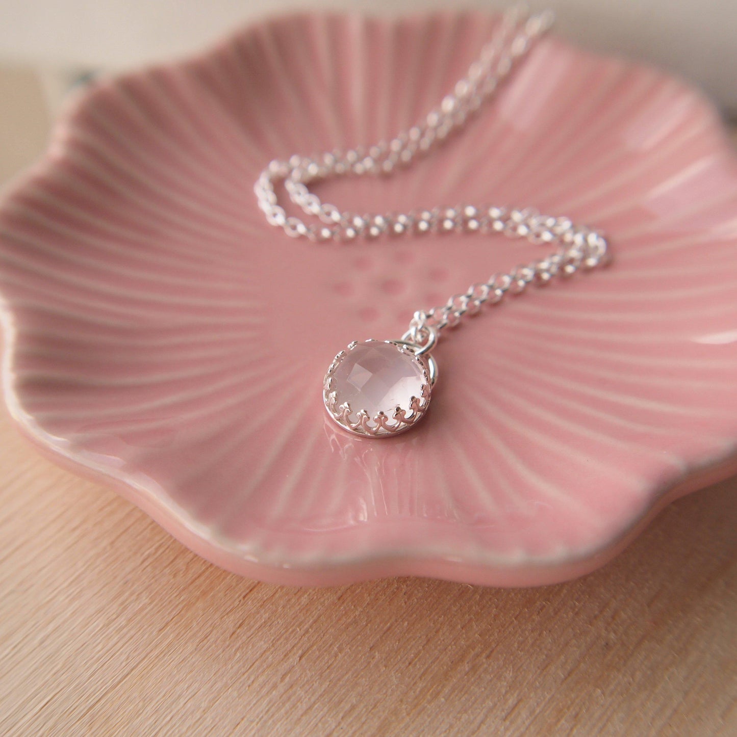 Rose Quartz Silver Necklace-Necklace-maram jewellery