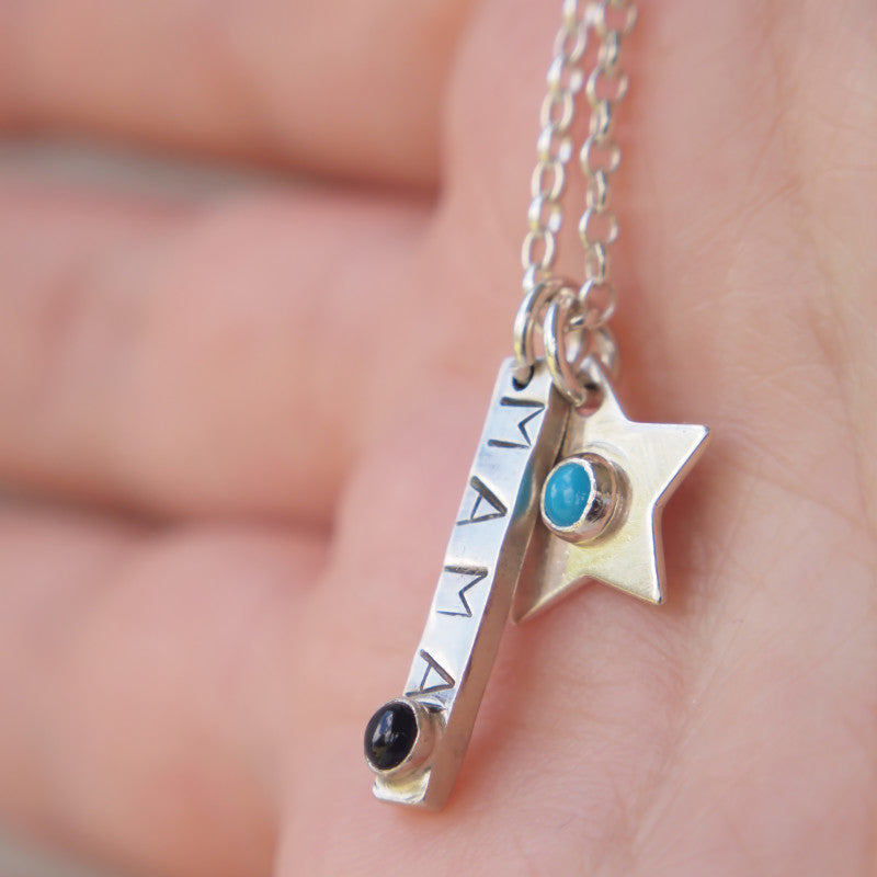 Silver bar necklace hot sale with birthstones