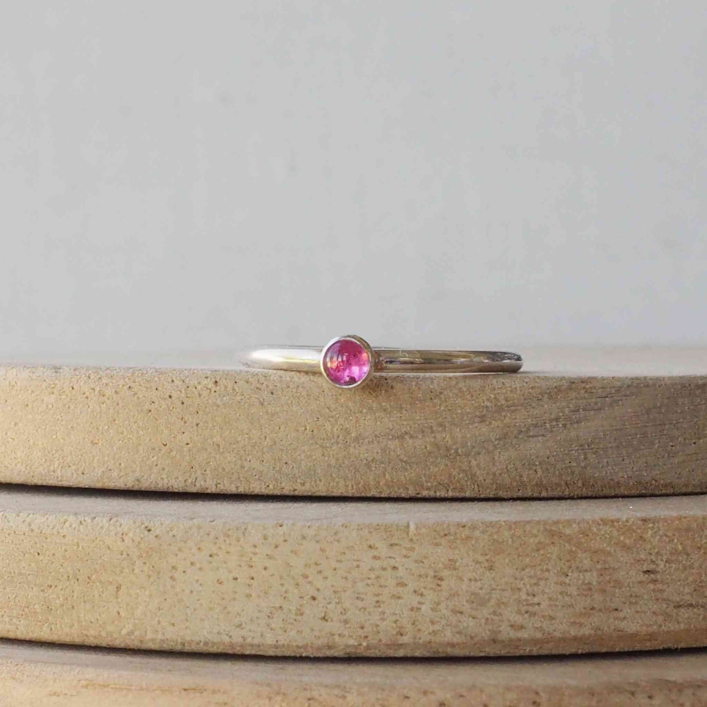 Pink tourmaline ring with a 5mm light pink gemstone. Handmade in Scotland by maram jewellery