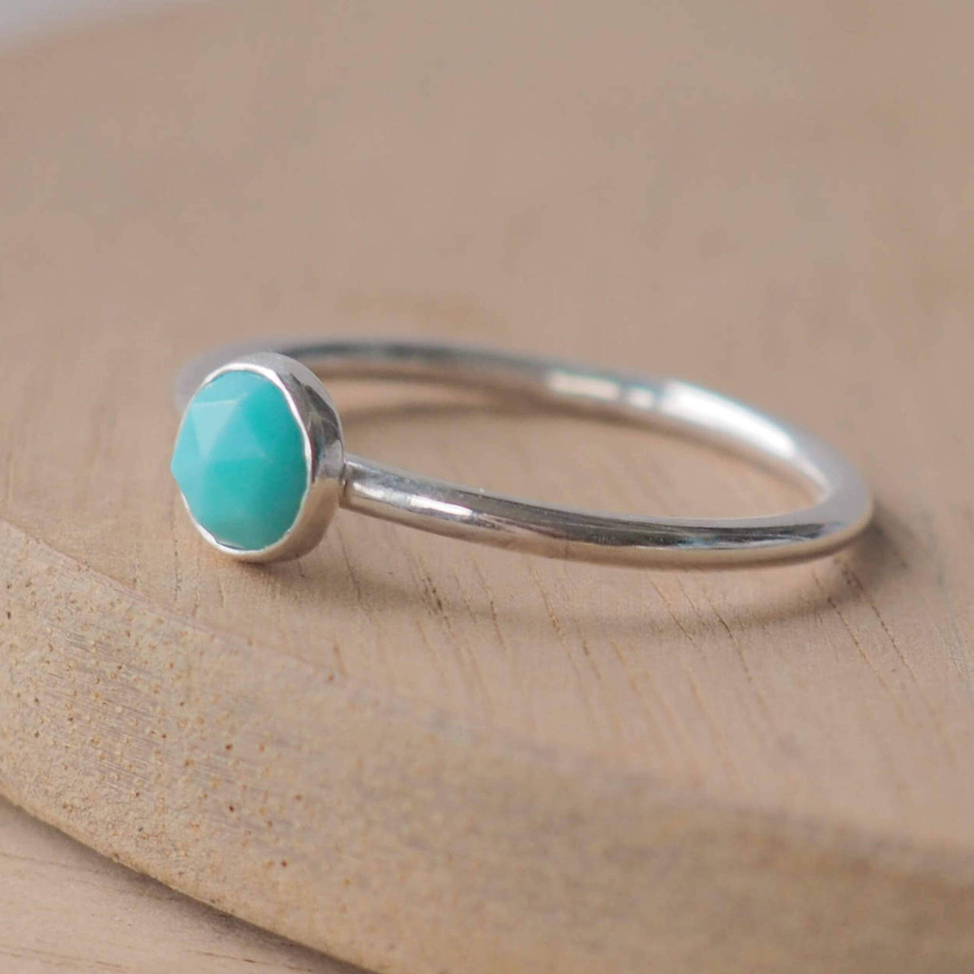 sterling silver and turquoise gemstone ring with a round stone. Handmade in Scotland by maram jewellery