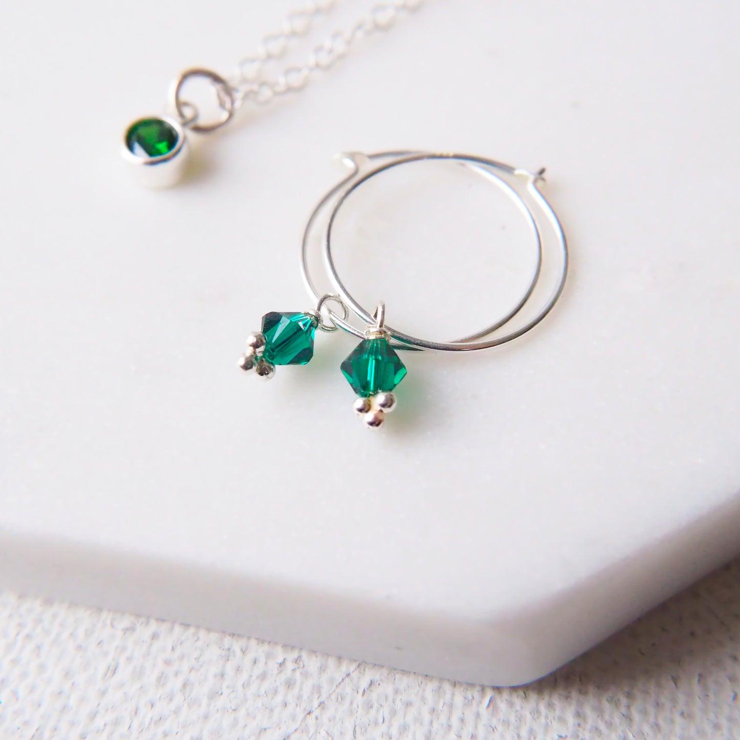 Silver Birthstone Hoops