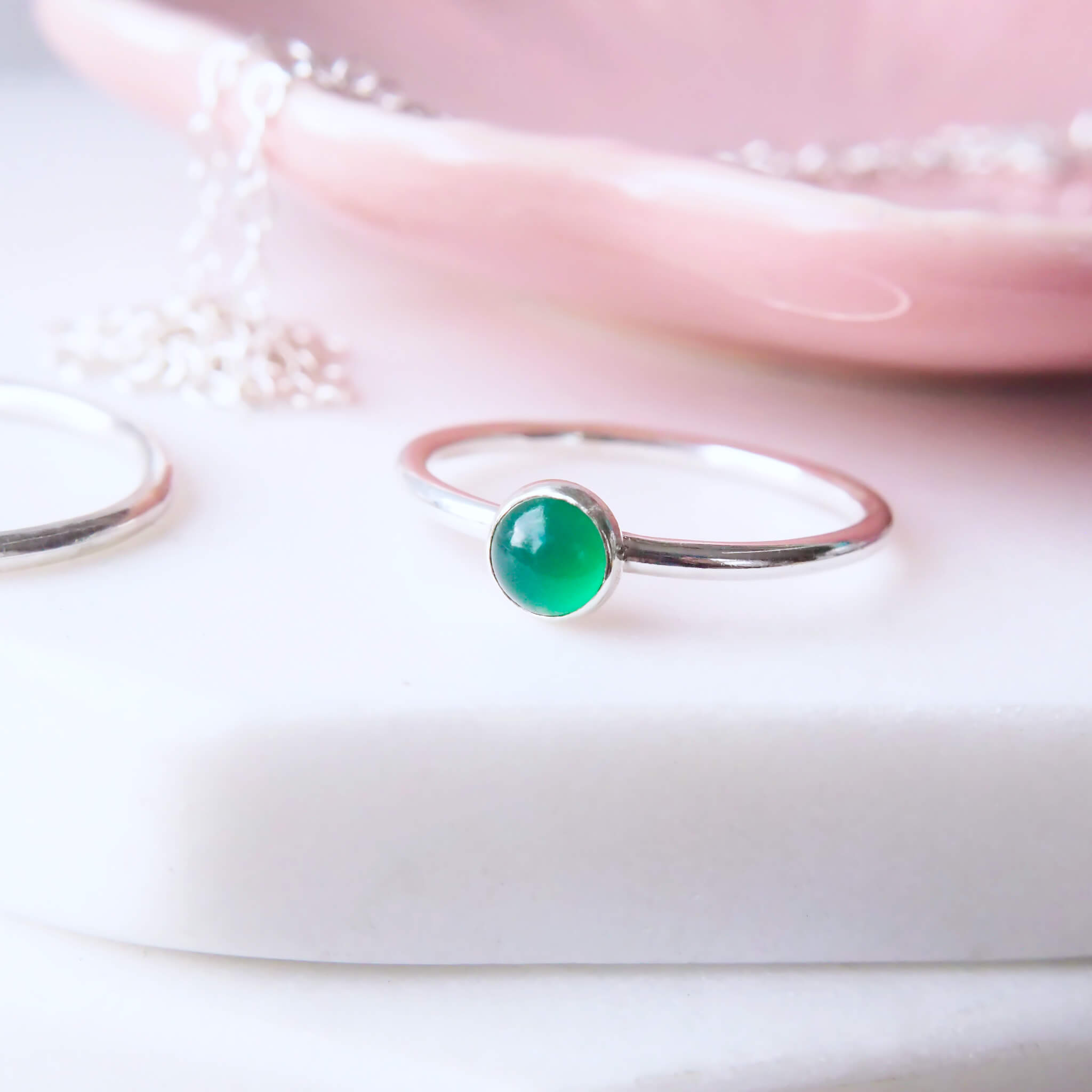 Silver ring with green on sale stone