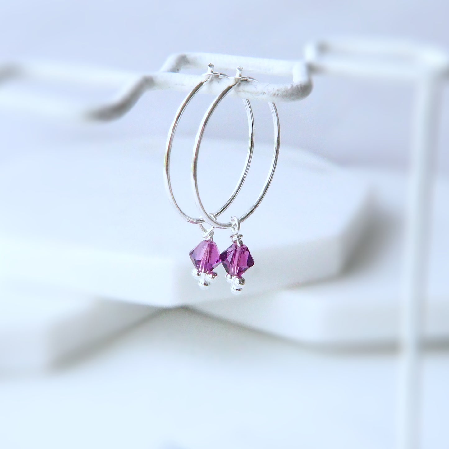 Silver Birthstone Hoops