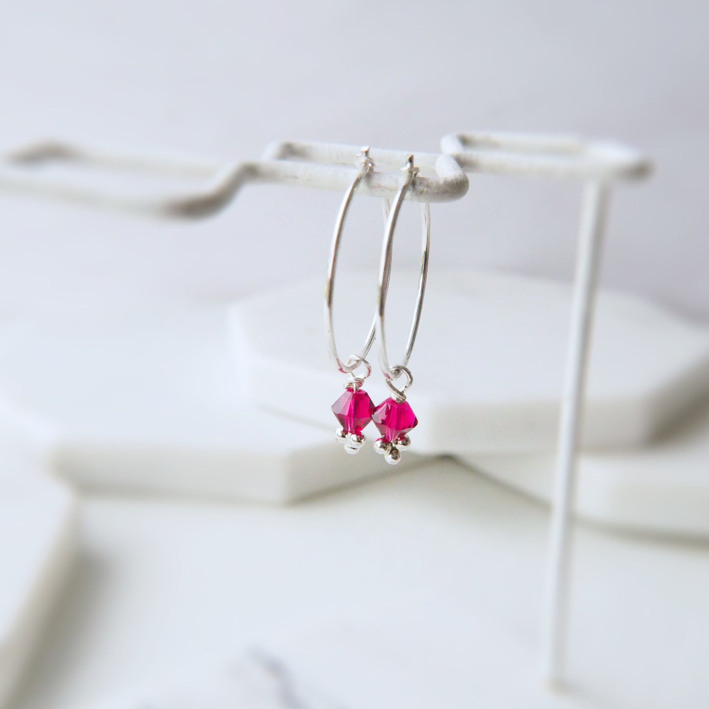 Silver Birthstone Hoops