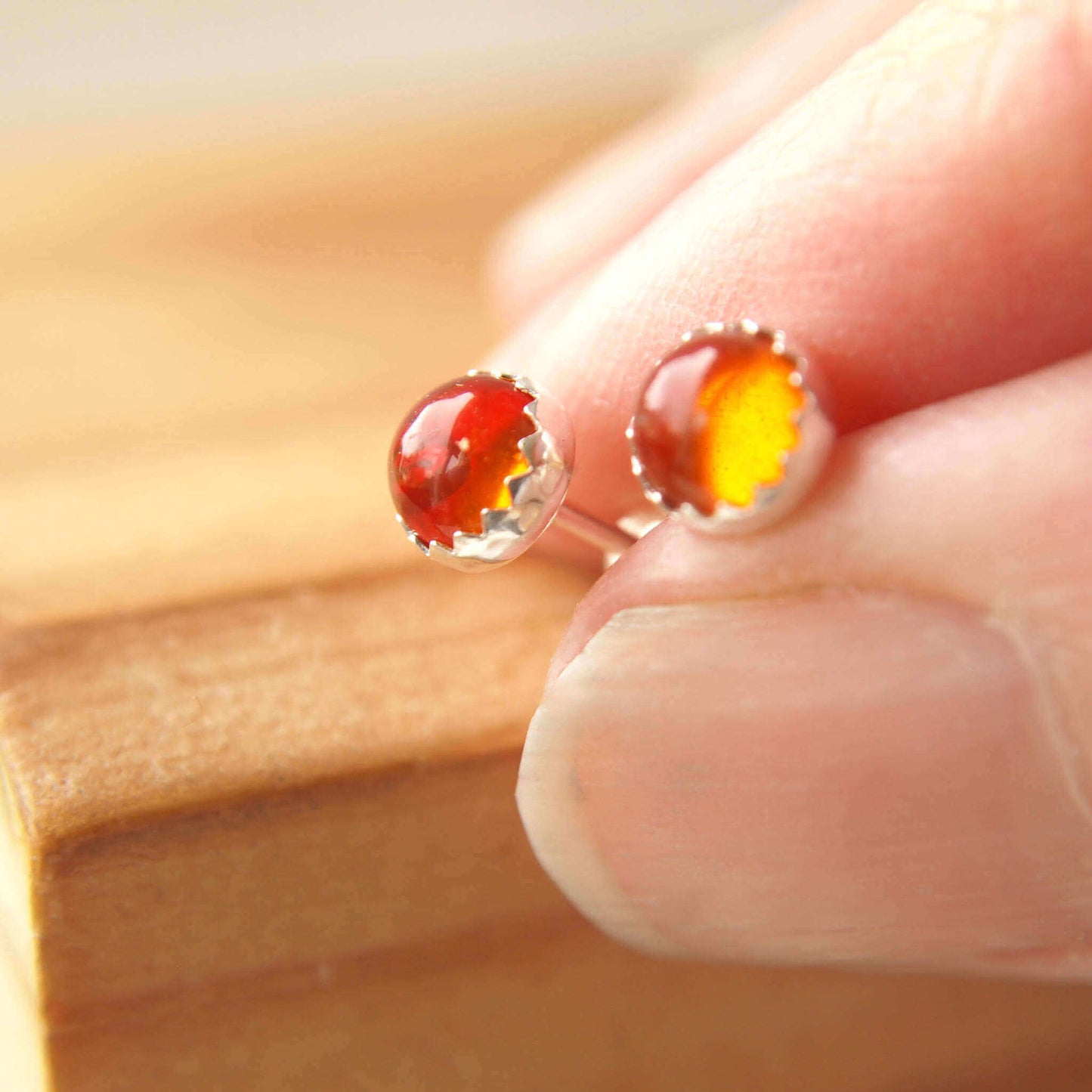 Gemstone Sterling Silver Studs - Amber