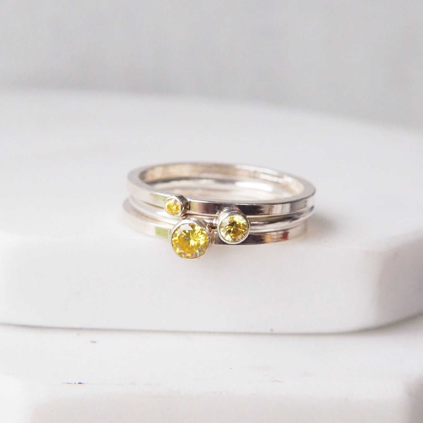 Citrine Silver Ring - 2mm Cubic Zirconia Gemstone