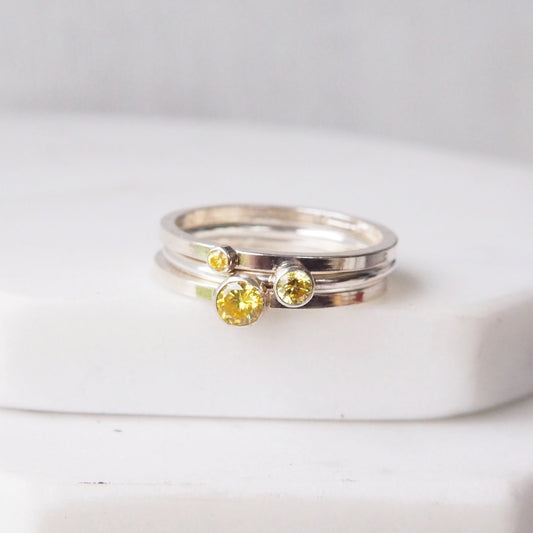 NOVEMBER Birthstone Rings - Silver & Citrine Cubic Zirconia