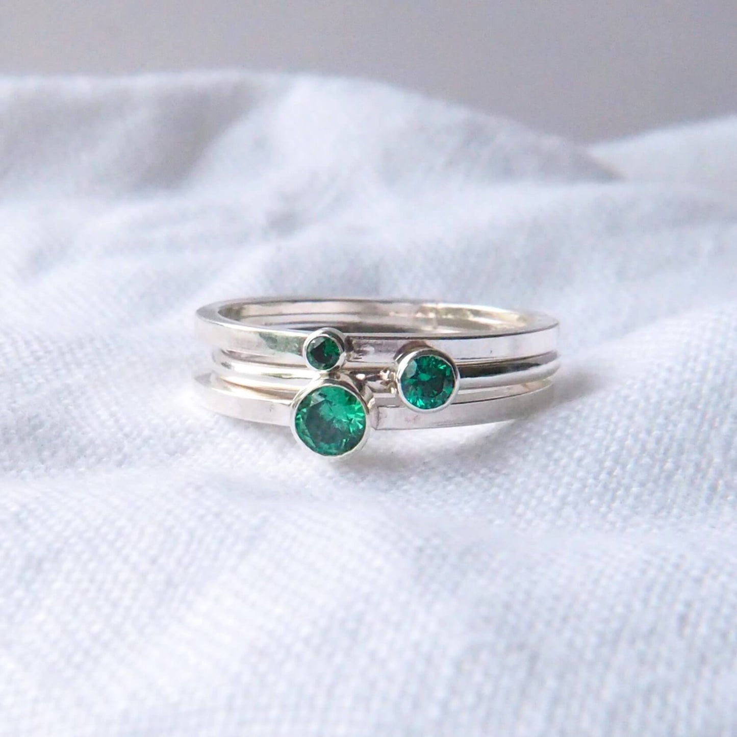MAY Birthstone Rings - Silver & Emerald Cubic Zirconia