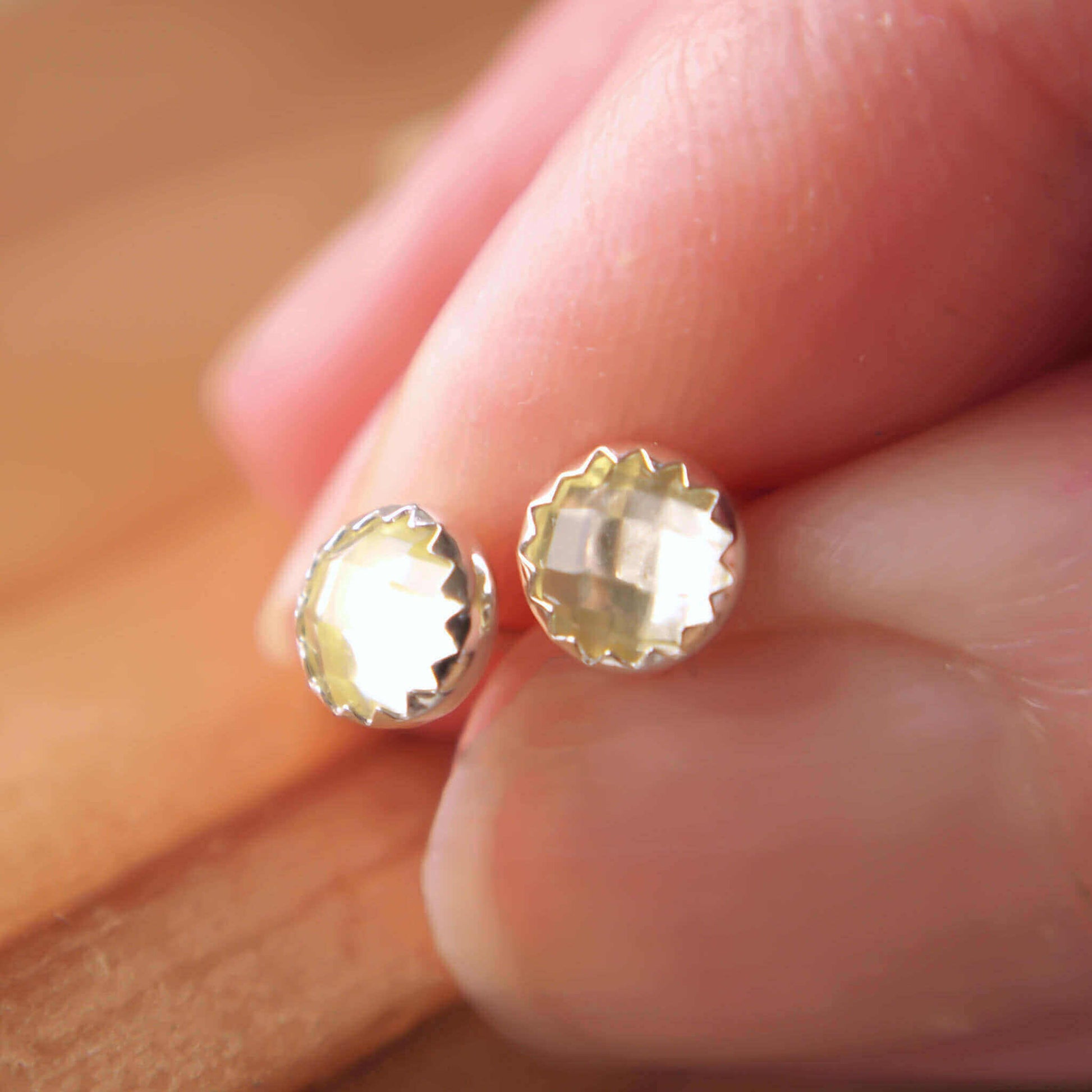 Lemon Yellow Quartz simple Silver and gemstone earrings in a simple sterling silver setting, handmade by maram jewellery in Edinburgh Scotland UK