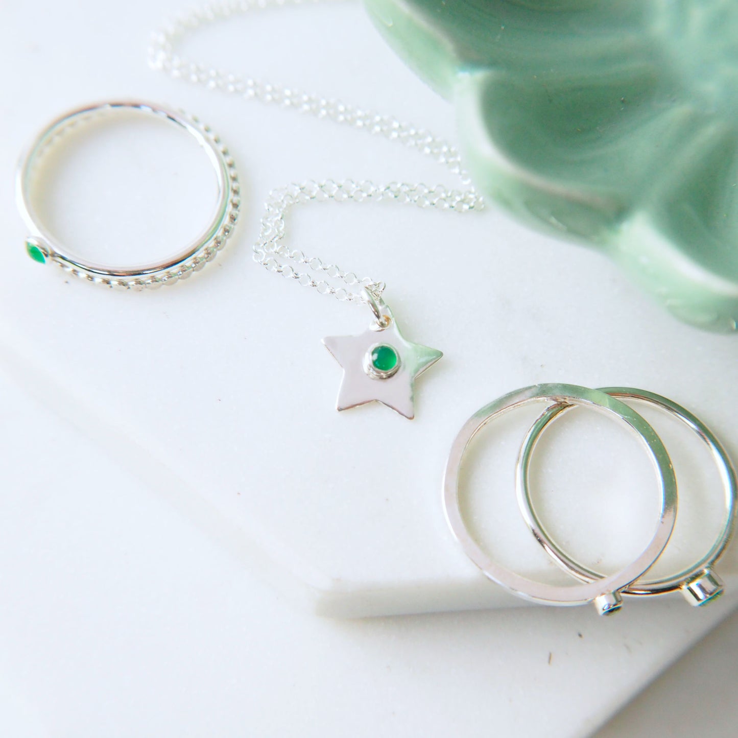 Star Charm Necklace with Green Agate - May Birthstone