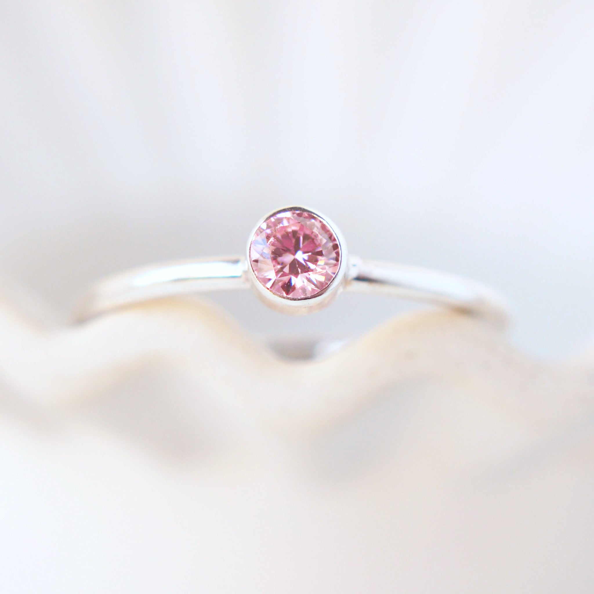 Pink Tourmaline, online CZ & Sterling Halo Ring