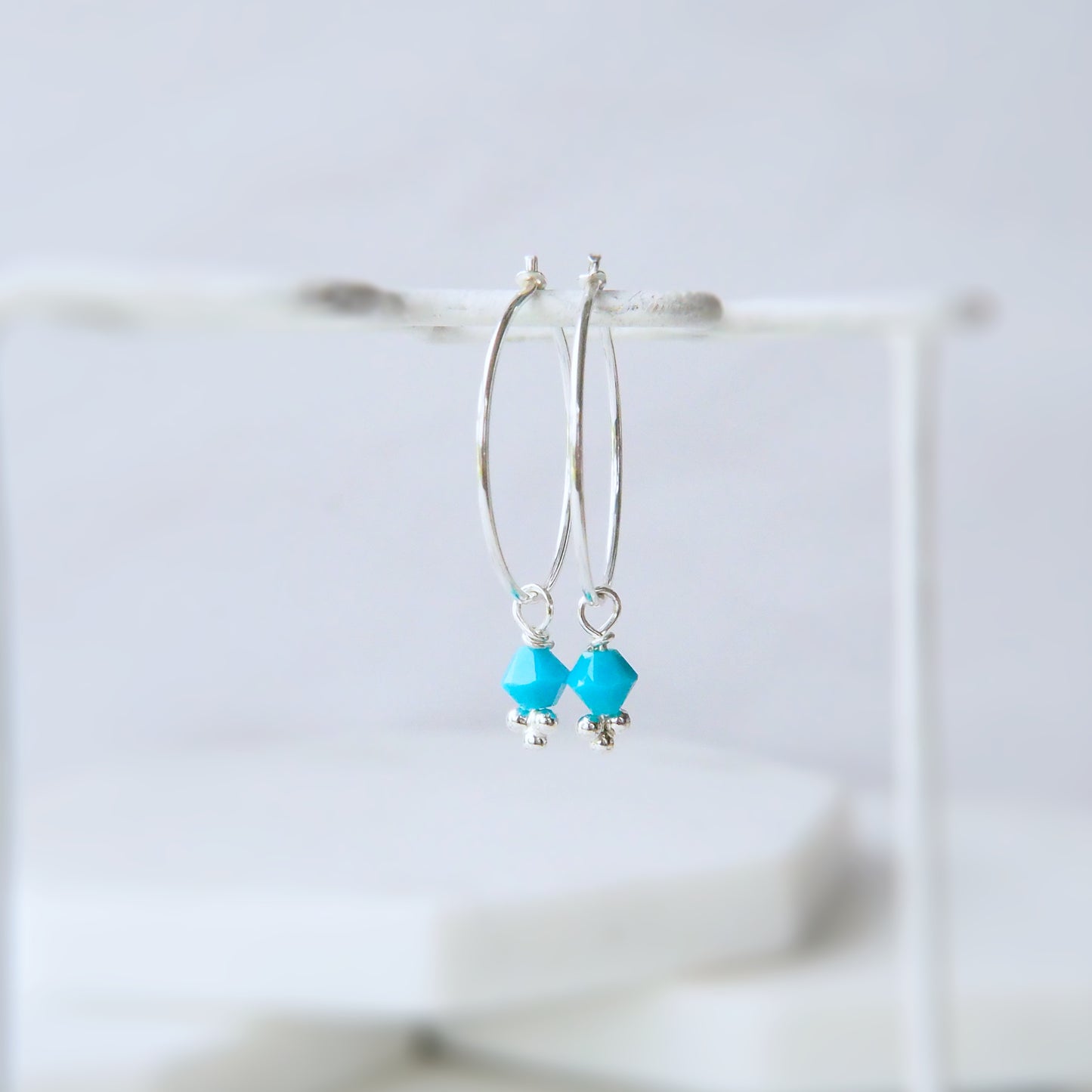 Silver Birthstone Hoops - December Turquoise