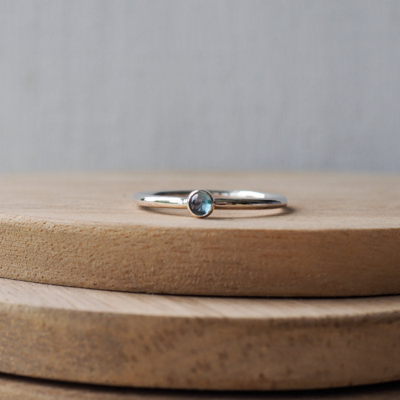 London Blue Topaz Gemstone Ring with a Sterling Silver Round Band-Rings-maram jewellery
