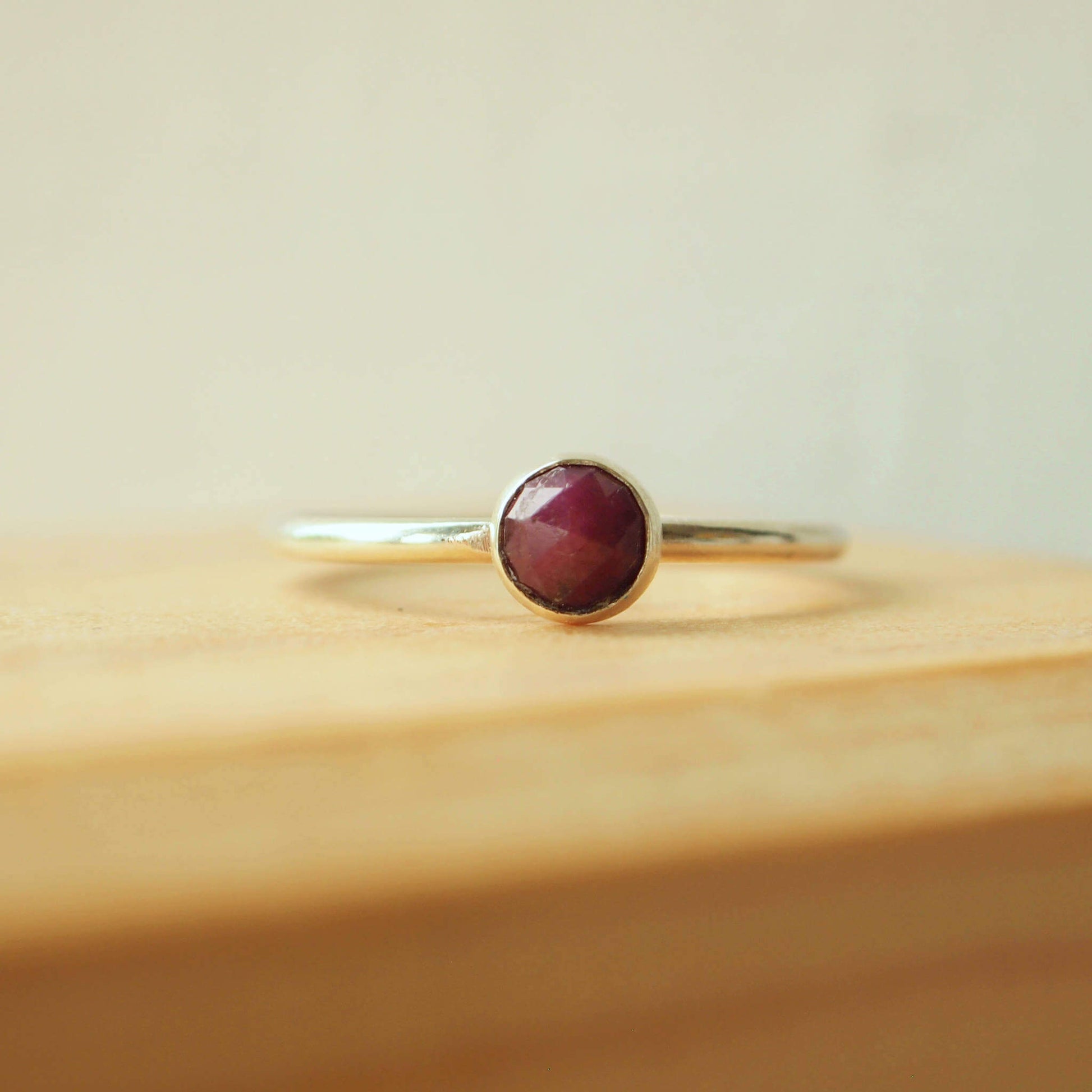 Ruby and Silver Solitaire Ring