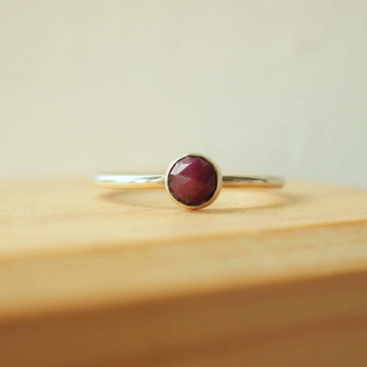 Ruby and Silver Solitaire Ring