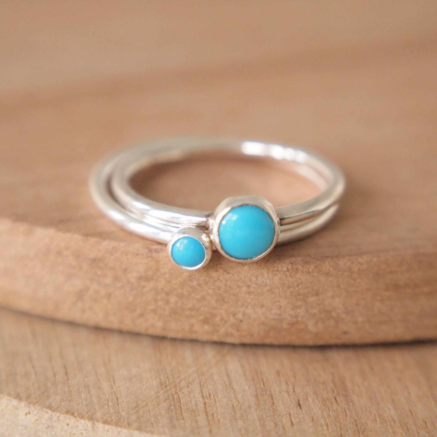 Turquoise double ring set in Sterling Silver. Handmade in Scotland by maram jewellery