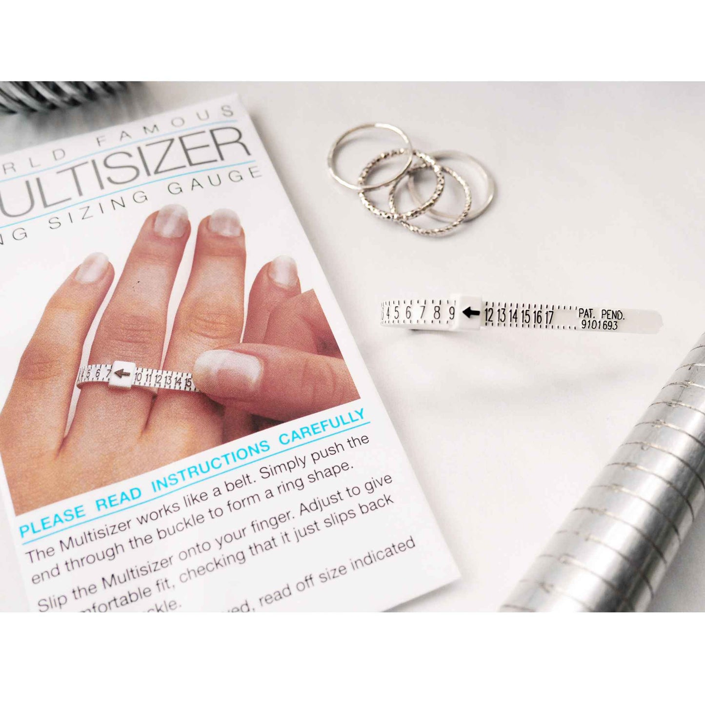 Ring Size measure gauge for measuring fingers using the US sizing system in numbers from 1 to 17