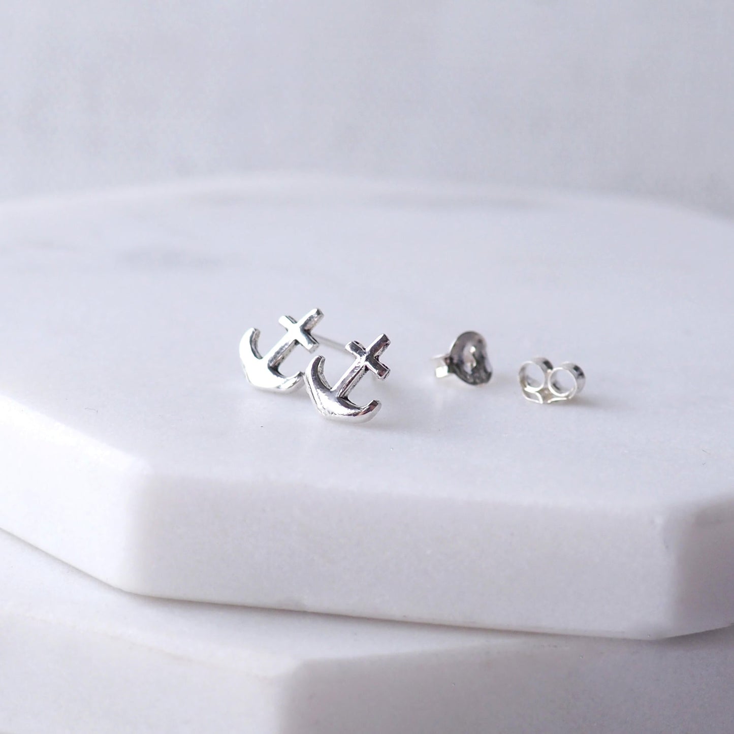 Silver Anchor Stud earrings. a small mtof earring with maritime anchor. Made in Scotland by maram jewellery