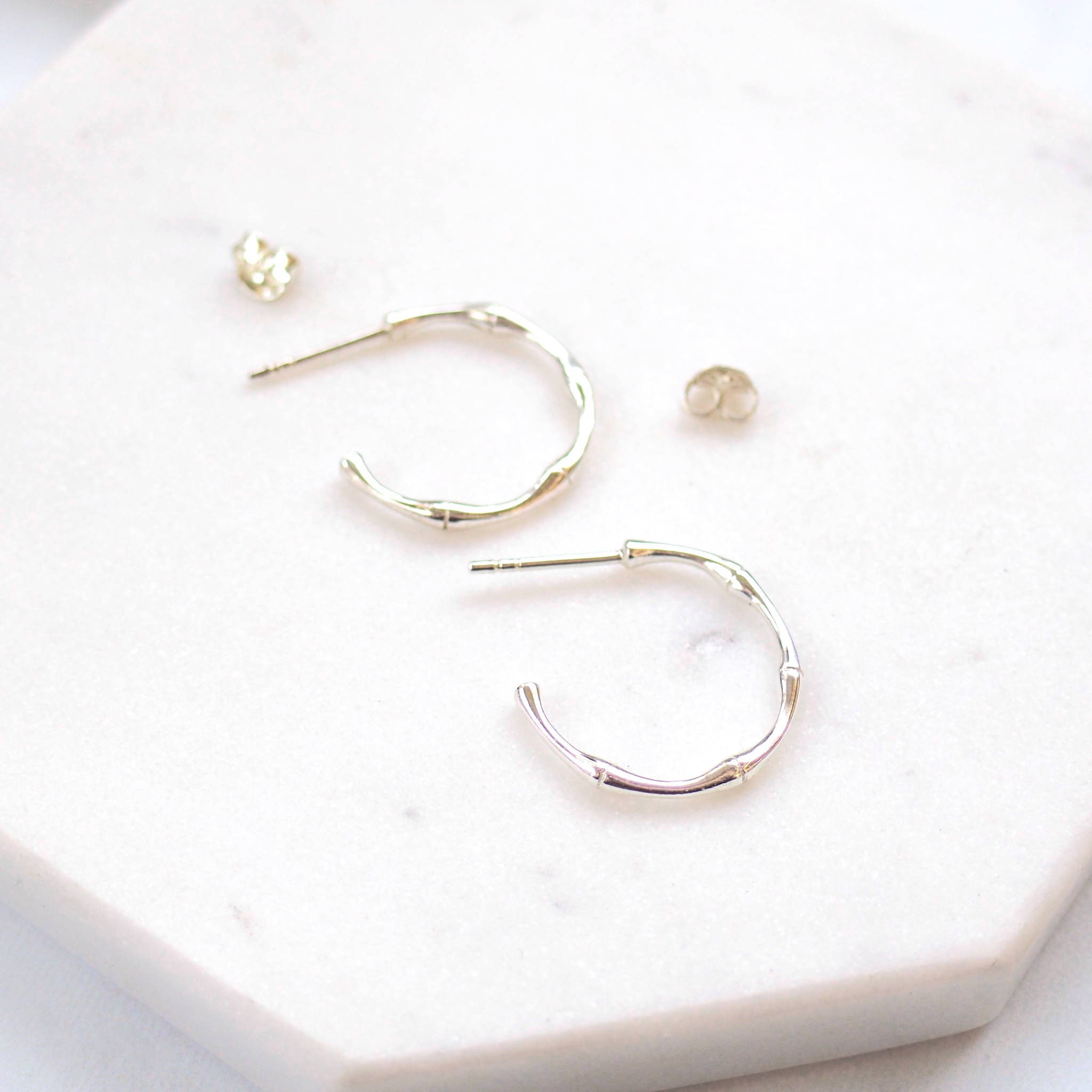 Silver bamboo clearance hoop earrings