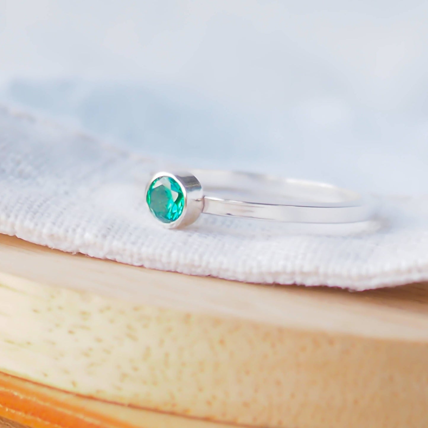 MAY Birthstone Rings - Silver & Emerald Cubic Zirconia