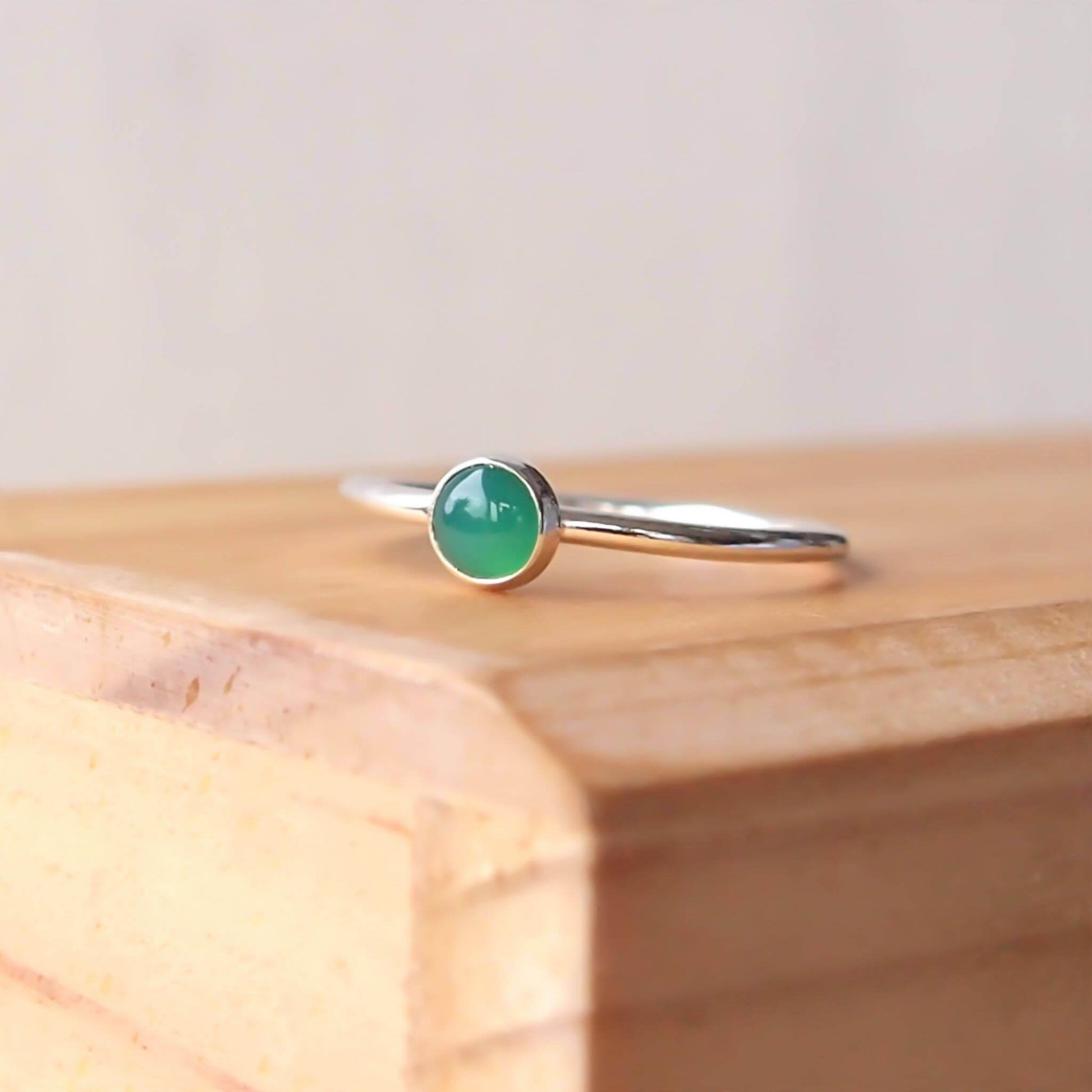 Green Agate Ring. A 5mm round cabochon emerald Green Agate, birthstone for May  set very simply onto a round band of sterling silver. handmade by maram jewellery in Scotland