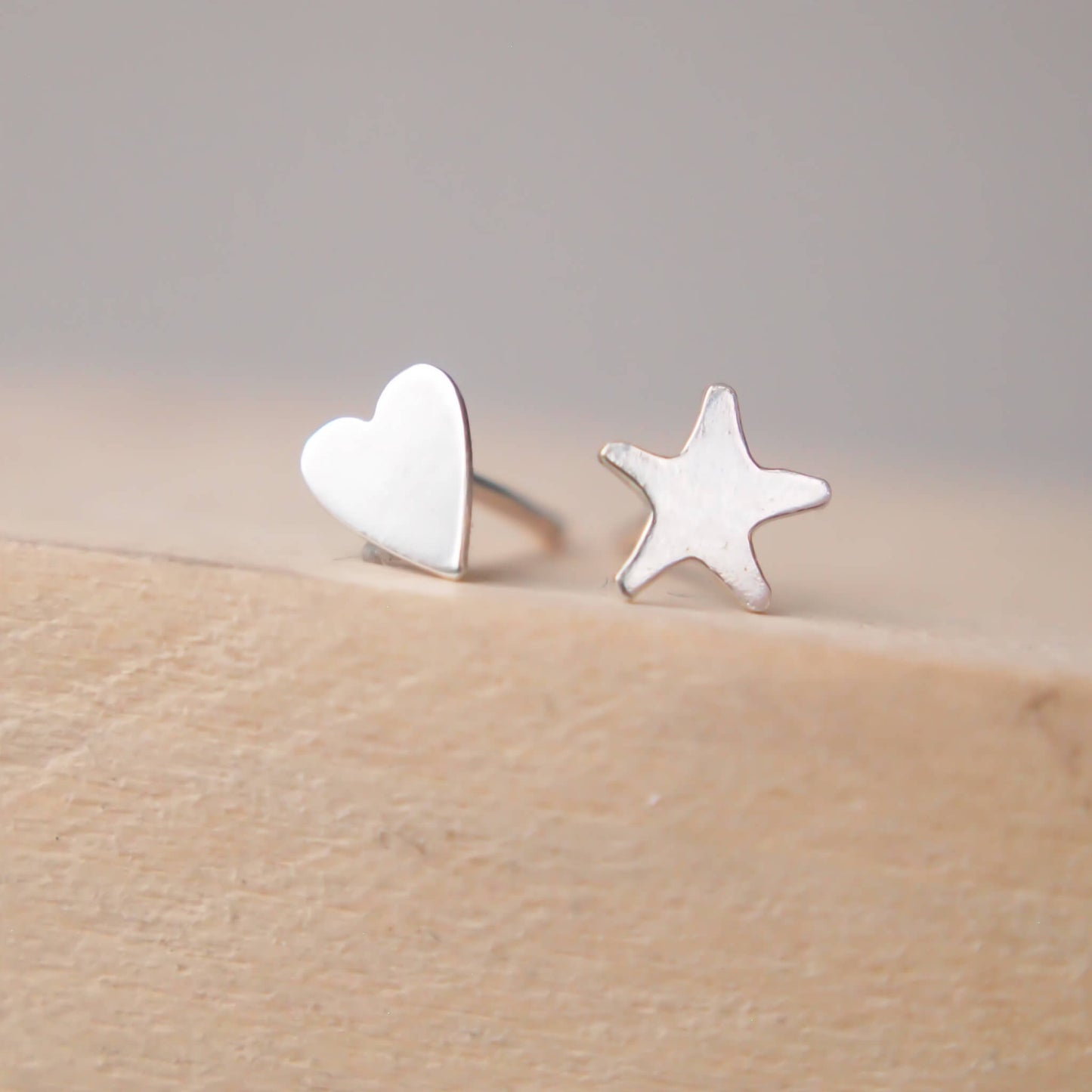 Star and Heart mixed pair of small stud earrings
