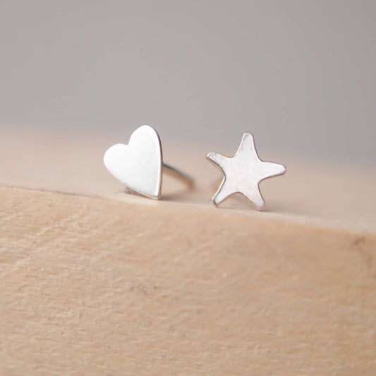 Star and Heart mixed pair of small stud earrings