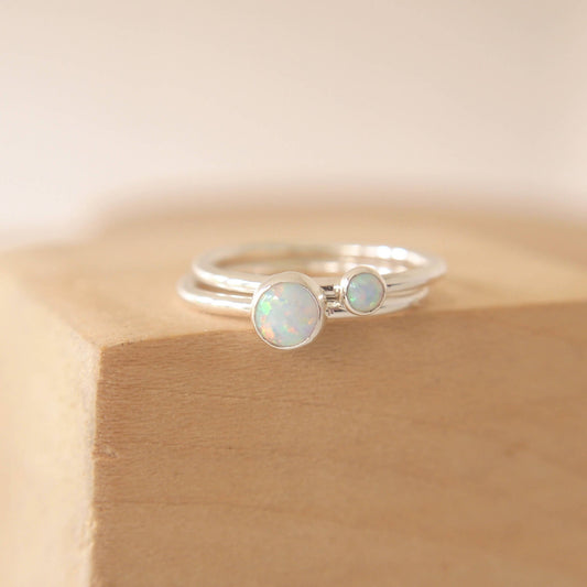 Opal ring set with two rings and two sizes of Opal. Hand made in Scotland by maram jewellery