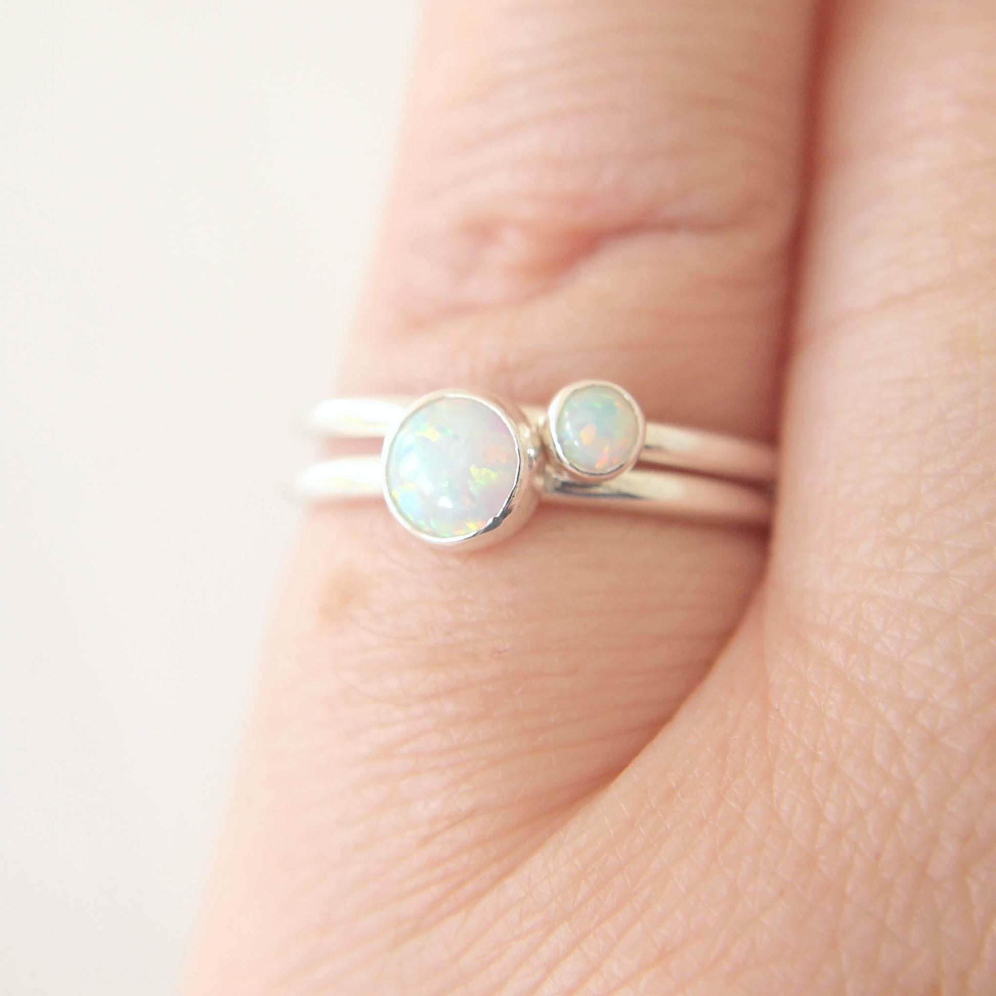 Opal ring set with two rings and two sizes of Opal. Hand made in Scotland by maram jewellery
