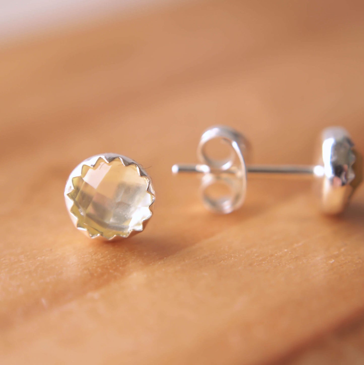 Lemon Yellow Quartz simple Silver and gemstone earrings in a simple sterling silver setting, handmade by maram jewellery in Edinburgh Scotland UK